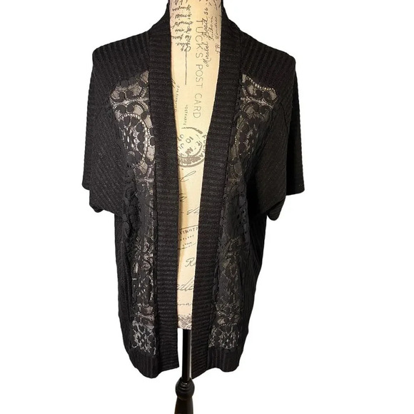 August Silk, 1X short sleeve Gothic lace embroidered open Y2K cardigan sweater - Picture 1 of 9